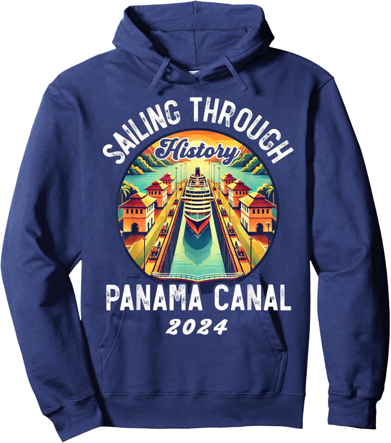 Retro Panama Canal Panama Waterway Sailing Cruising, Vintage Hoodie - Hoodie | Navy