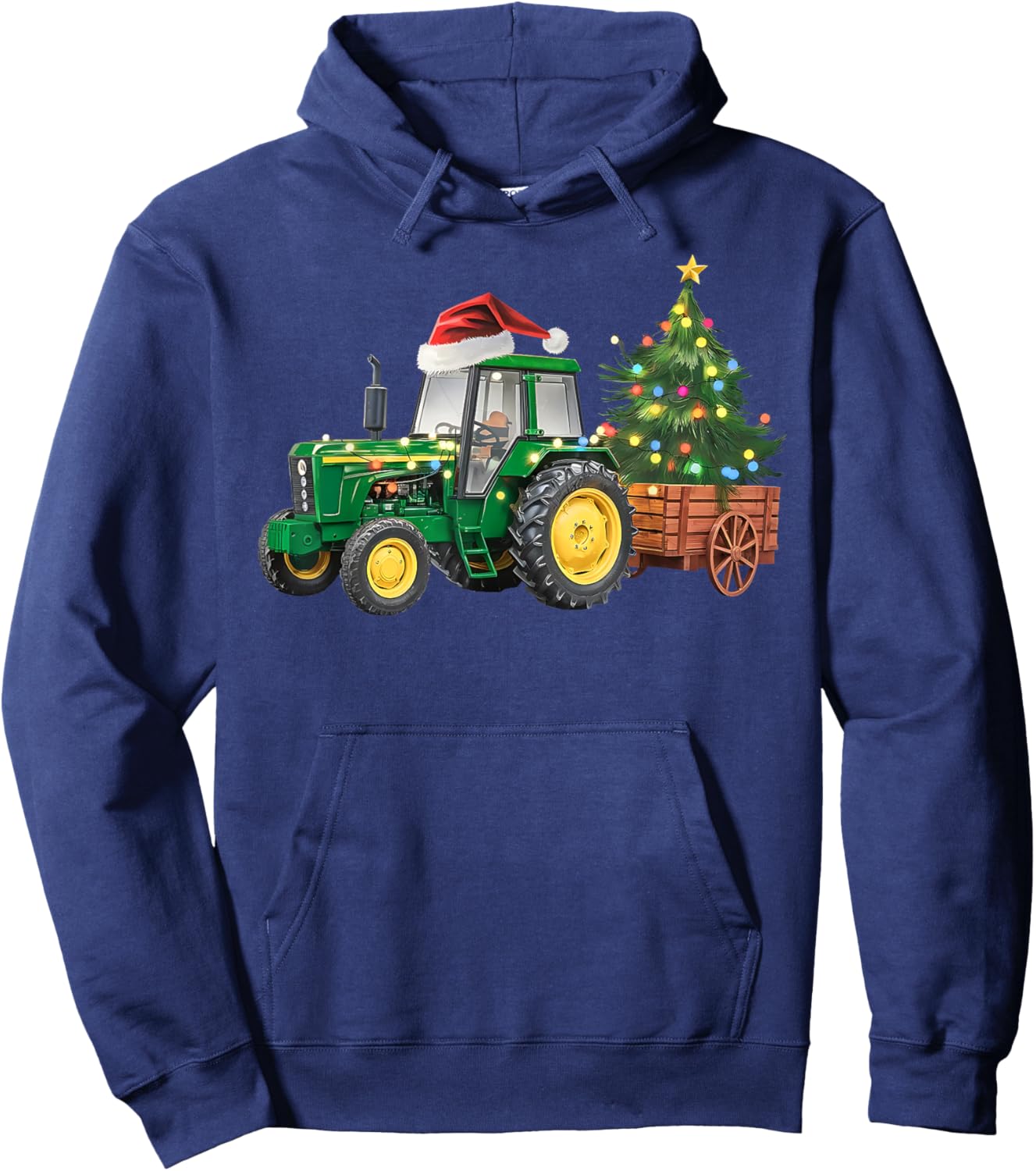 Christmas Farm Tractor Tree Lights Santa Hat Xmas Farmer Hoodie - Hoodie | Navy