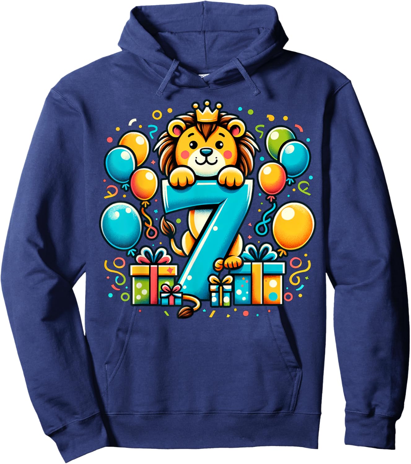 Lion 7th birthday boy girl 7 years old seventh seven Lion Hoodie - Hoodie | Navy