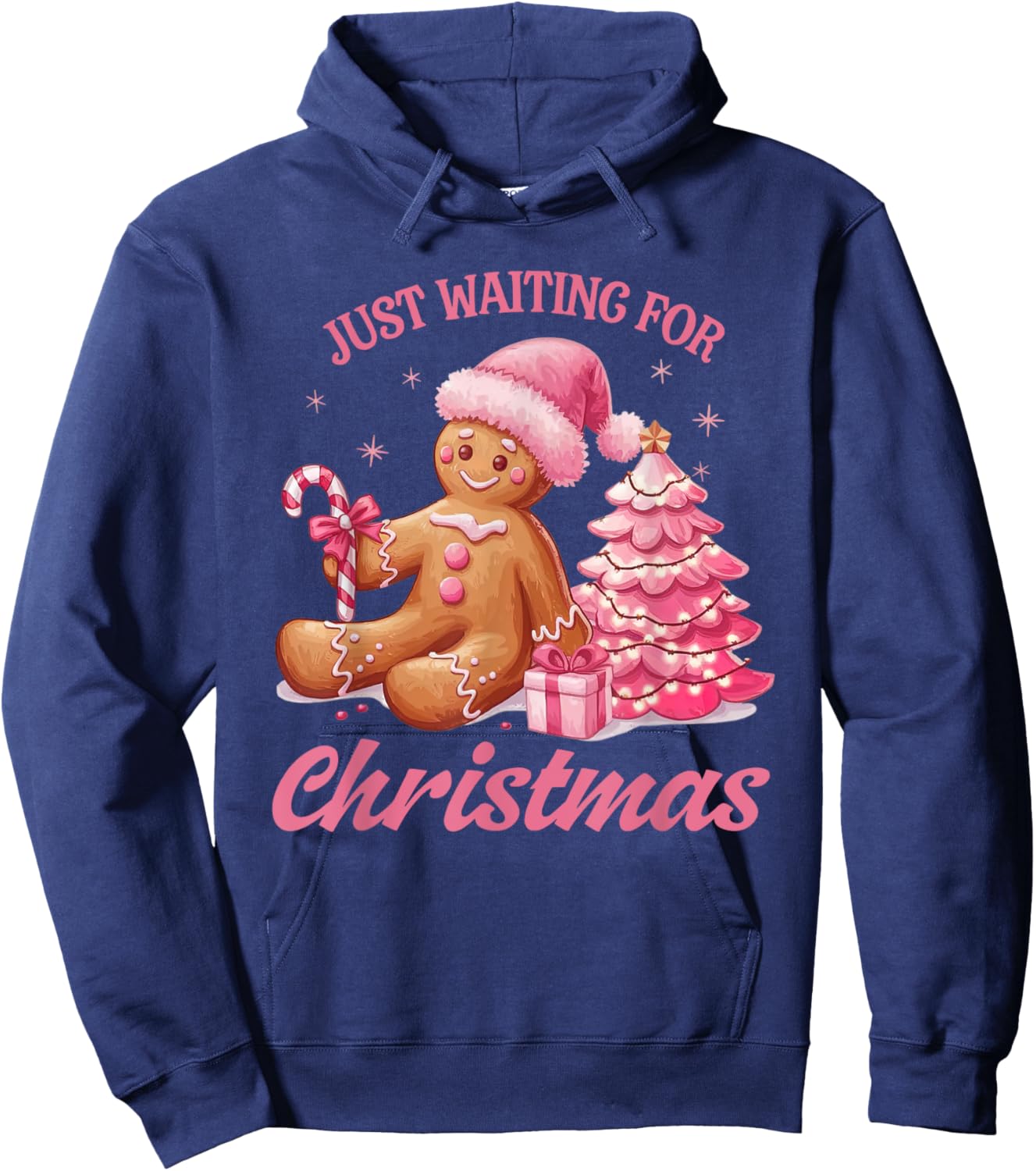 Cute Preppy Pink Gingerbread Man Candy Canes Christmas Tree Hoodie - Hoodie | Navy