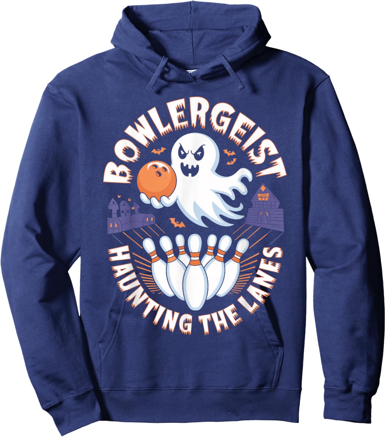 Bowlergeist Haunting the Lanes Halloween Bowling Hoodie - Hoodie | Navy