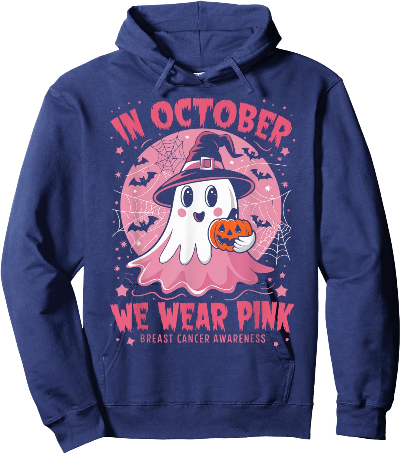In October We Wear Pink Breast Cancer Awareness Women Ghost Hoodie - Hoodie | Navy