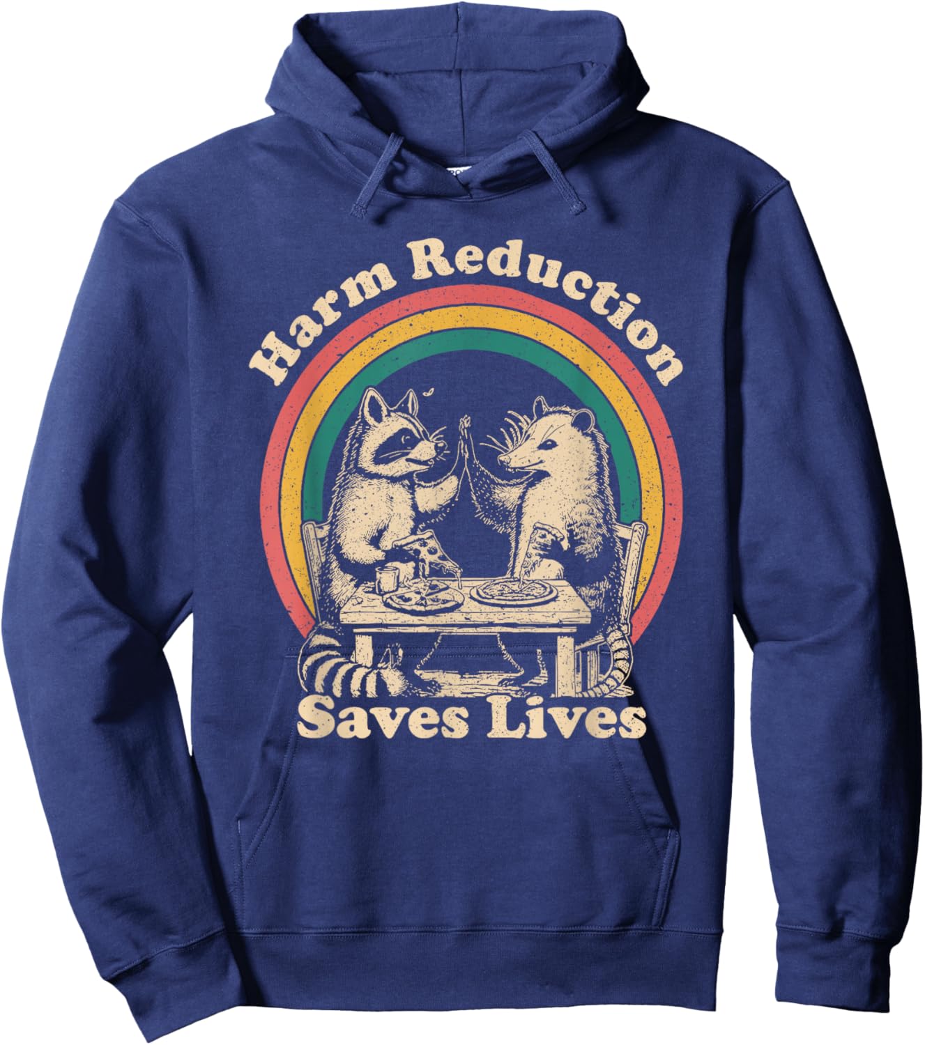 Vintage Raccoon Harm Reduction Overdose Awareness Nurse Hoodie - Hoodie | Navy