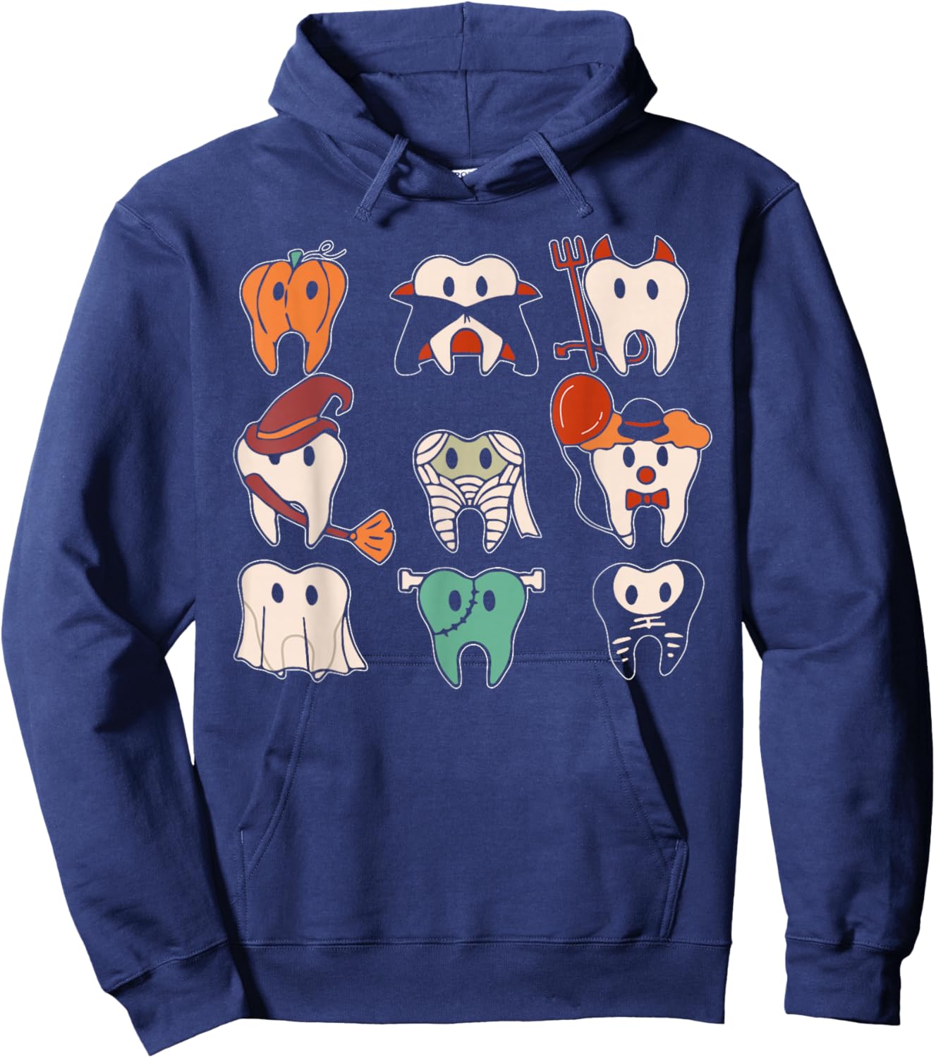 Funny Halloween Teeth Ghost Dentist Dental Squad Men Women Hoodie - Hoodie | Navy