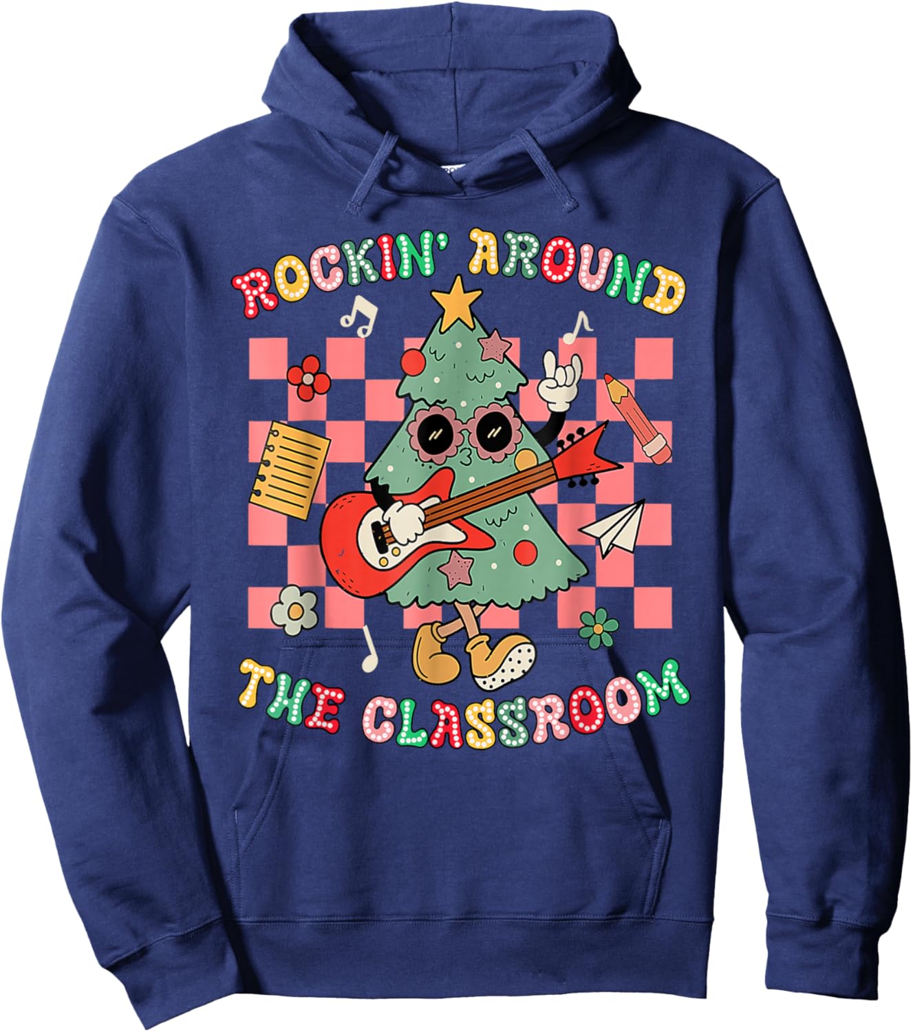 Rocking Around The Classroom Christmas Tree Funny Student Hoodie - Hoodie | Navy