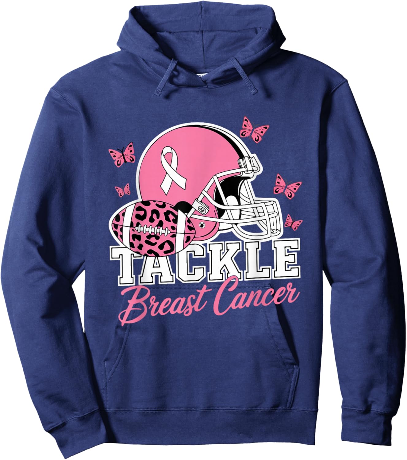 Tackle Breast Cancer Pink Ribbon American Fantasy Football Hoodie - Hoodie | Navy