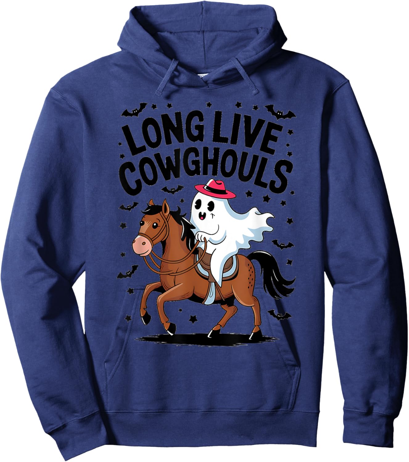 Long Live Cowghouls Spooky Cowgirl Riding Ghost Horse Hoodie - Hoodie | Navy