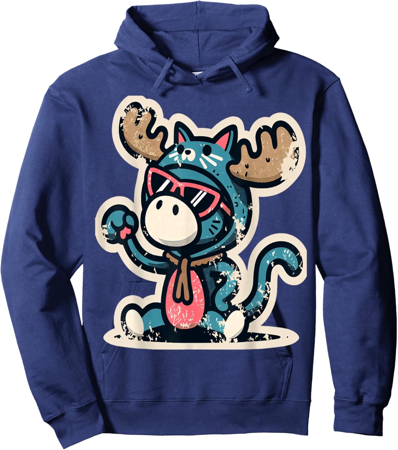 Cute Moose in Cat Costume Hoodie - Hoodie | Navy