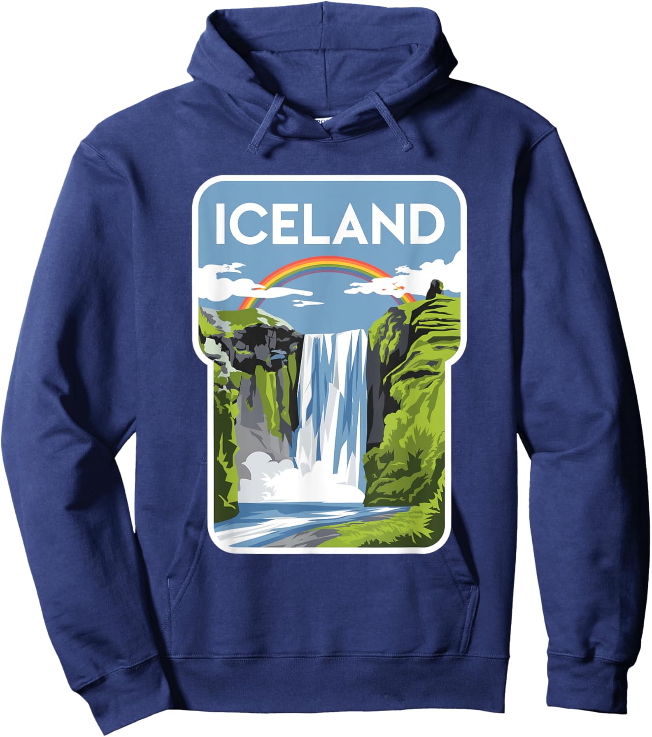 Iceland Waterfall and Rainbow Graphic for Nature Lovers Hoodie - Hoodie | Navy