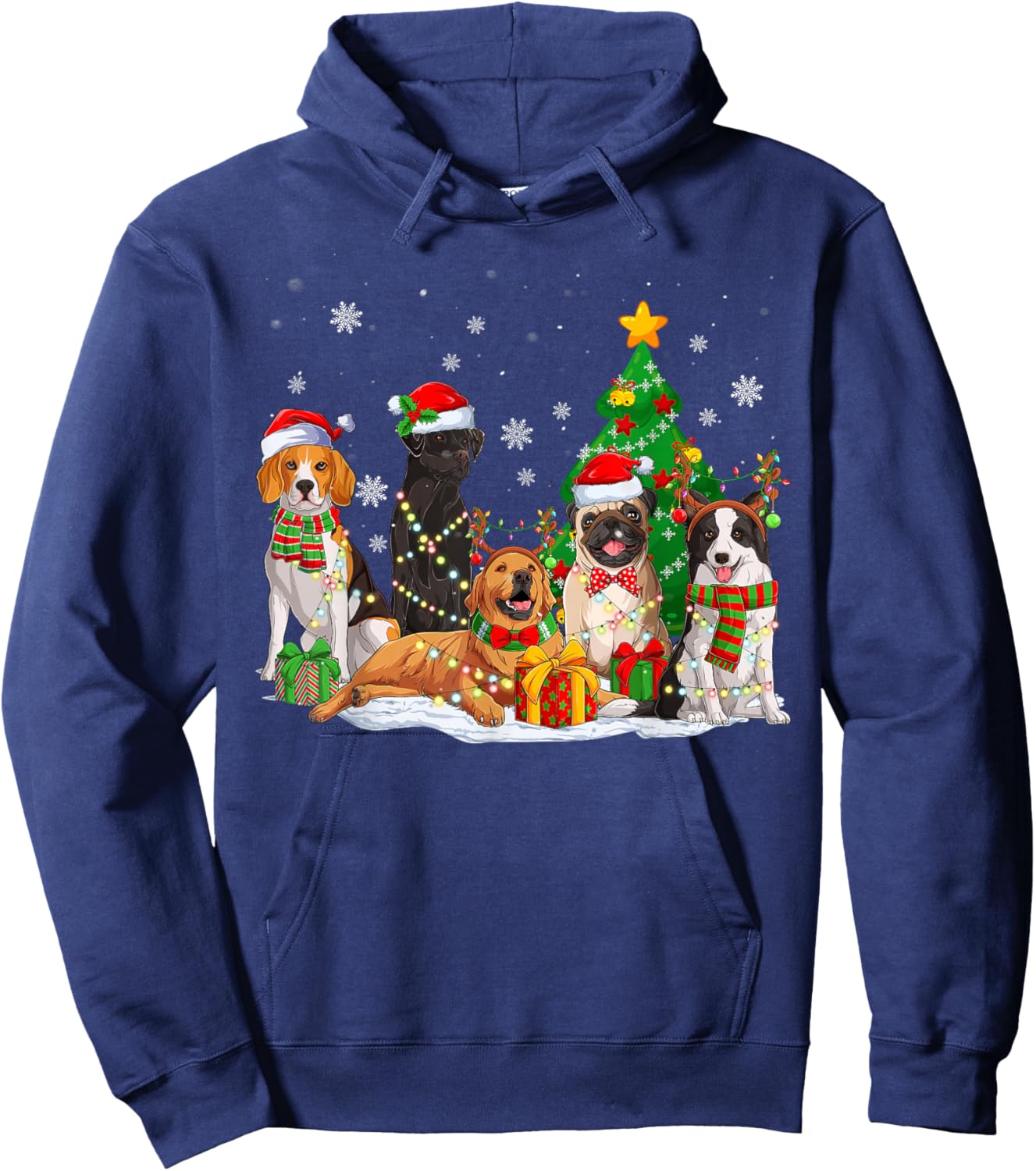 Funny Dog Christmas Tree Lights Ugly Xmas Men Women Kids Hoodie - Hoodie | Navy