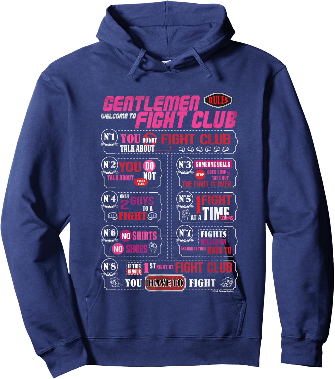 Fight Club Gentlemen Welcome to Fight Club Retro Big Poster Hoodie - Hoodie | Navy