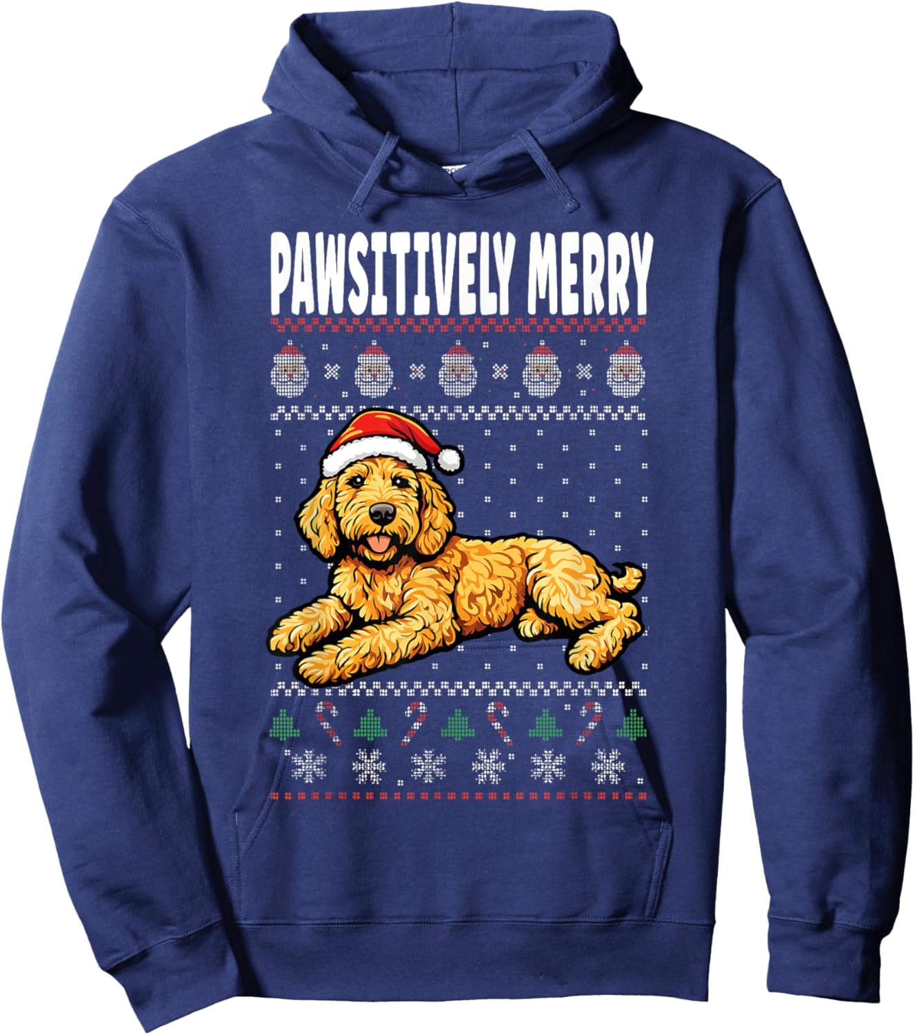 Pawsitively Merry Labradoodle Christmas Dog Pun Hoodie - Hoodie | Navy