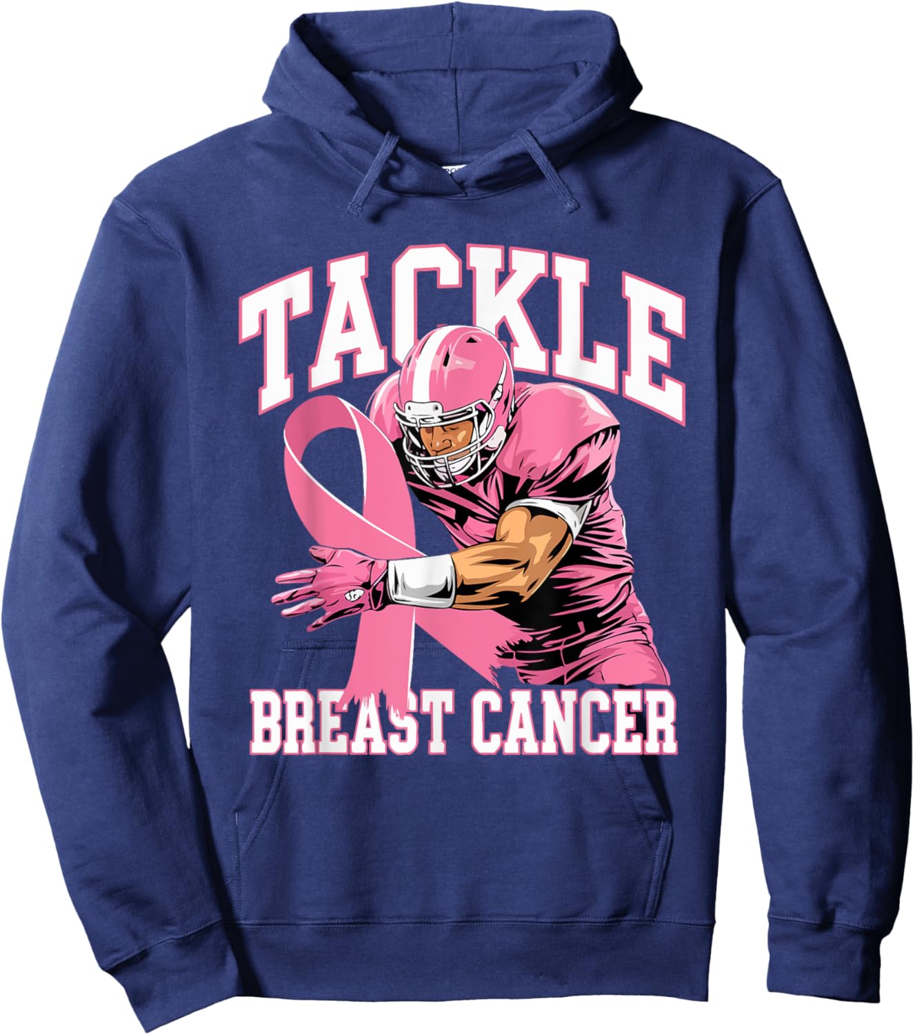 Tackle Breast Cancer Pink Ribbon American Fantasy Football Hoodie - Hoodie | Navy