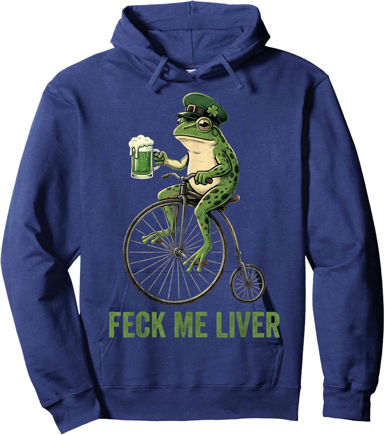 Feck Me Liver Funny Frog Drinking Beer St Patricks Day T-Shirt - Hoodie | Navy