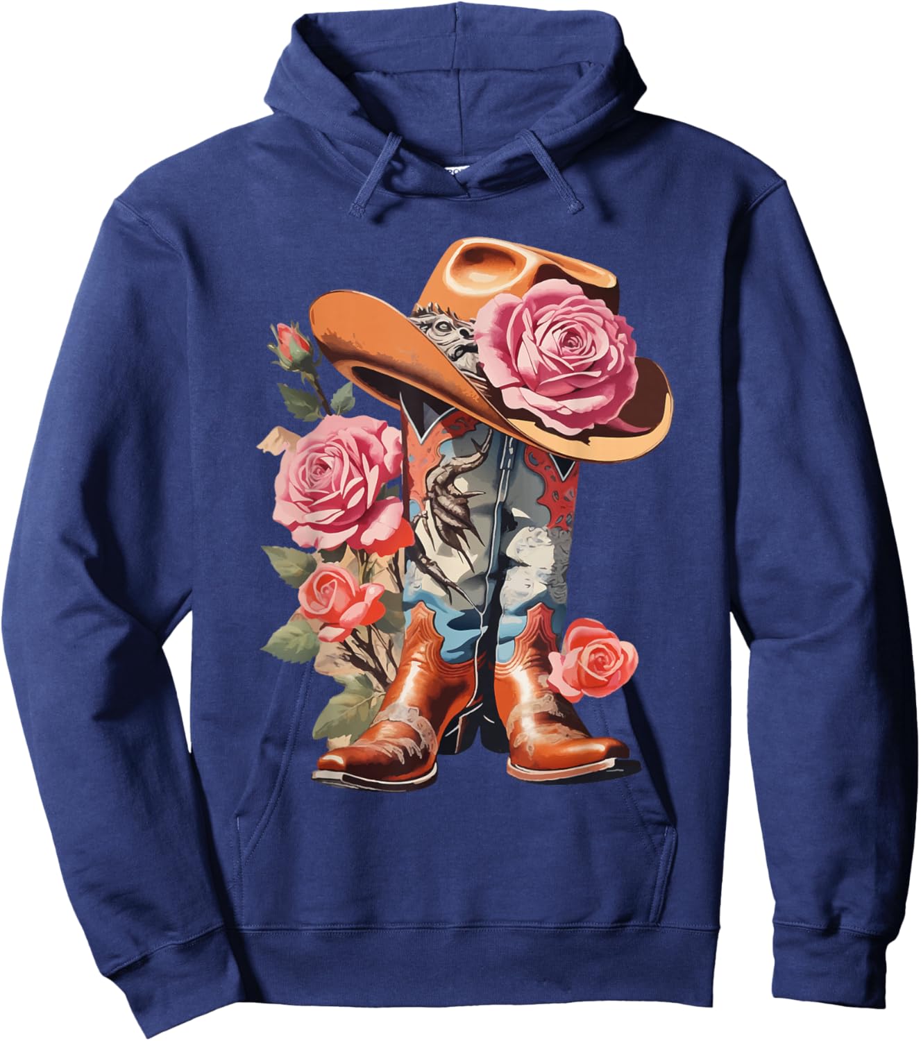 Cowgirl Boots Girl Pink Boot Hat Cowgirl Hoodie - Hoodie | Navy