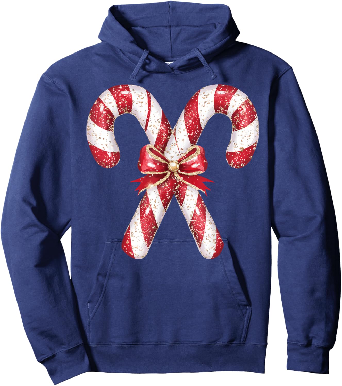 Retro Coquette Bow Candy Cane Christmas Season Girls Hoodie - Hoodie | Navy