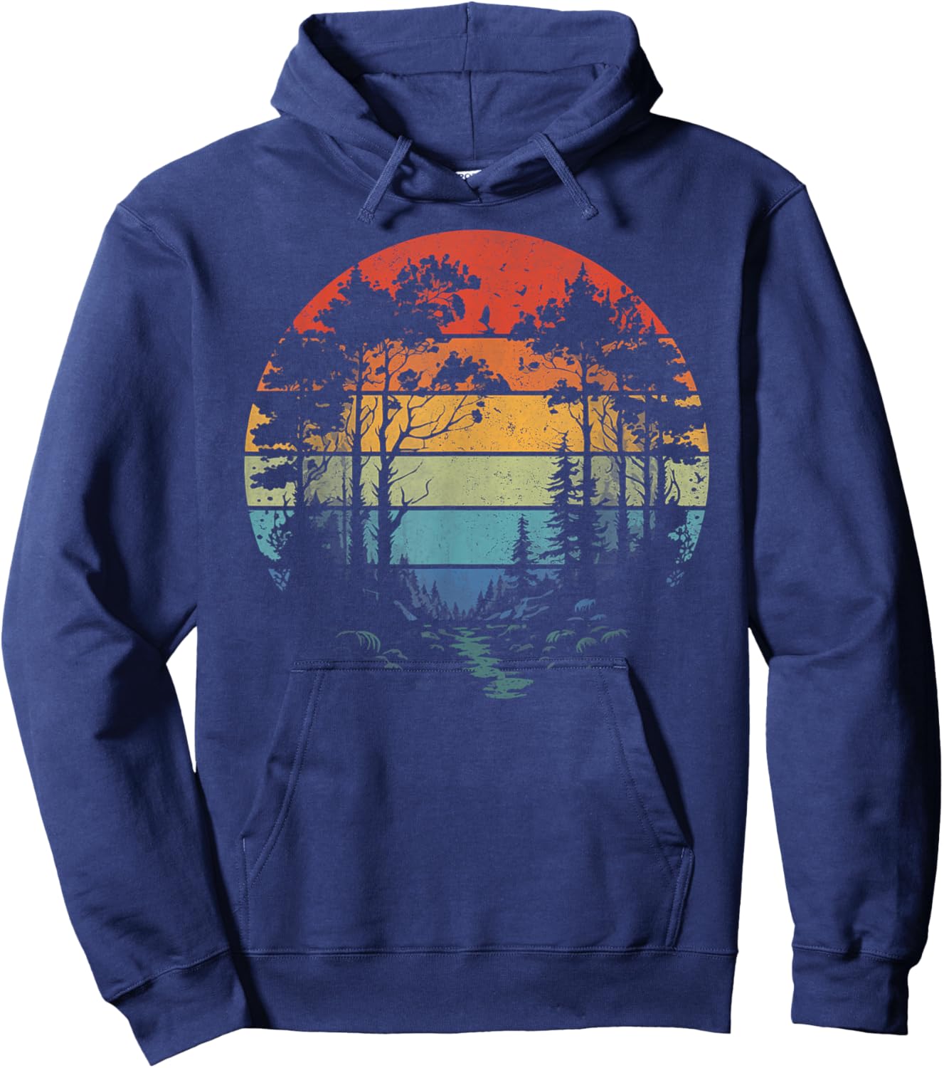 Wildlife Trees Outdoors Nature Retro Forest Vintage Hoodie - Hoodie | Navy