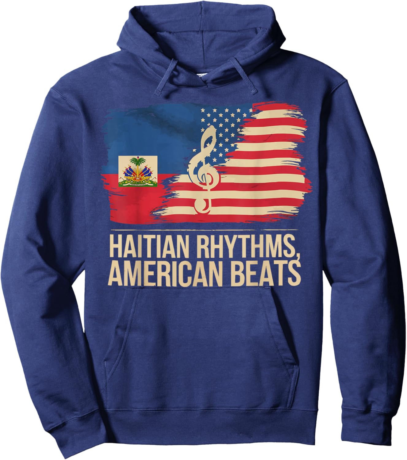 Half Haitian Half American USA Flag Haiti America Hoodie - Hoodie | Navy