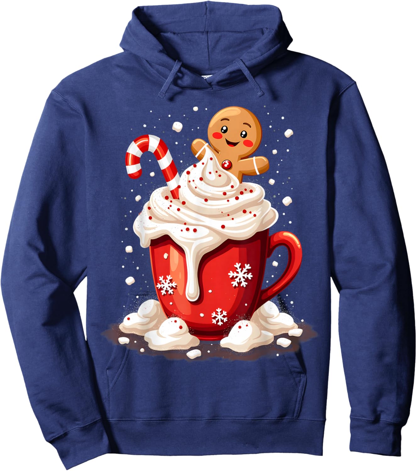 Festive Cocoa and Holiday Apparel -Child Christmas Holiday Whimsical Black Polyester 100% Small Hoodie - Hoodie | Navy