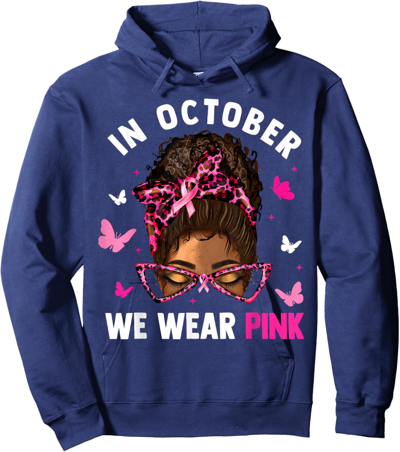 Messy Bun In October We Wear Pink Messy Bun Black Women Hoodie - Hoodie | Navy