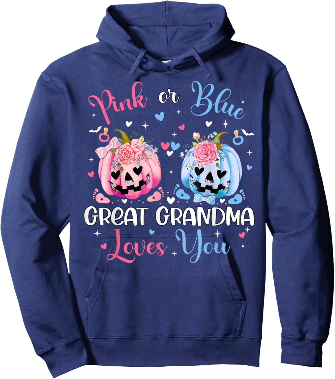 Pink or Blue Great Grandma Loves You Pumpkin Gender Reveal Hoodie - Hoodie | Navy