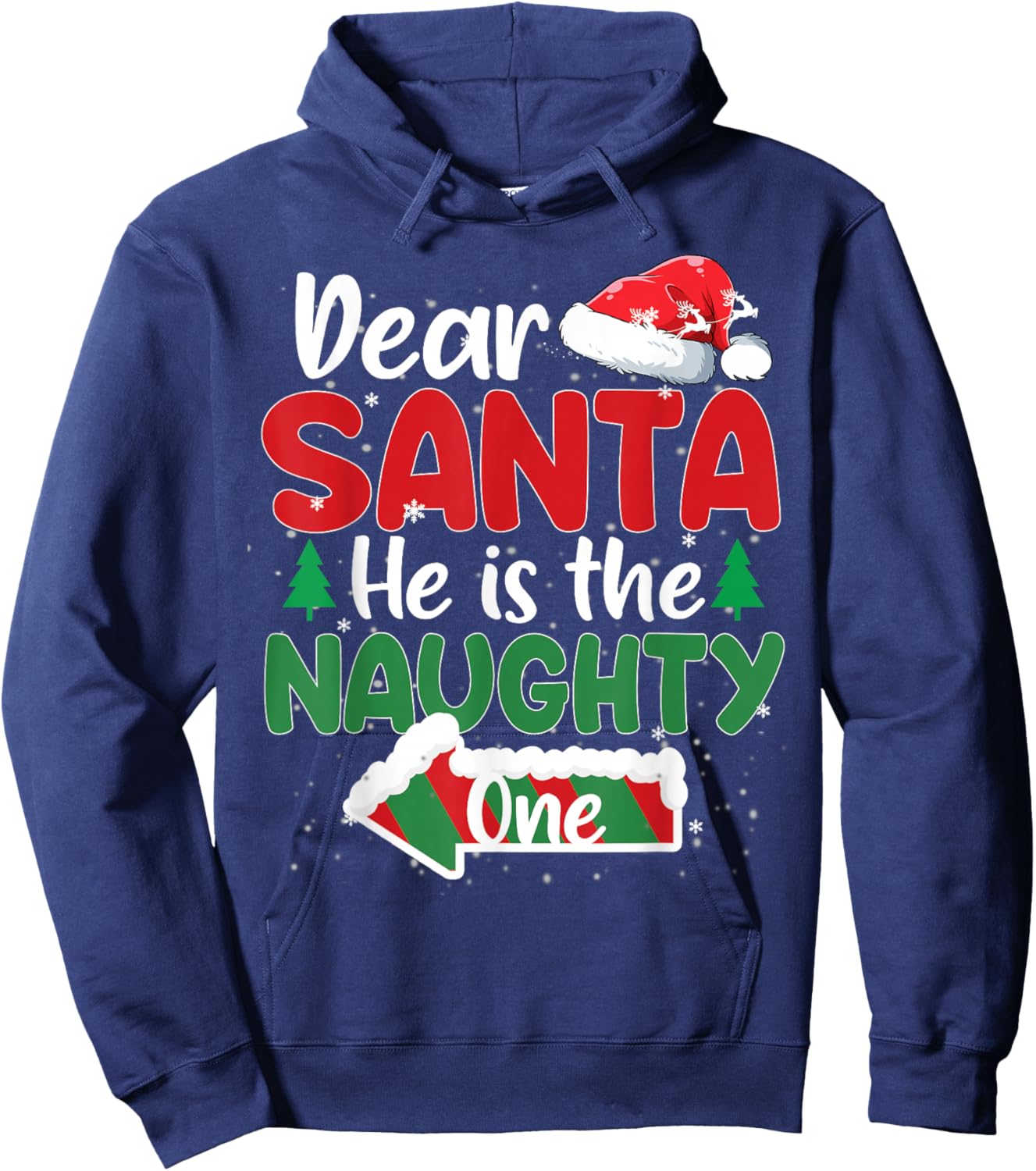 Dear Santa He Is The Naughty One Matching Couples Christmas Hoodie - Hoodie | Navy