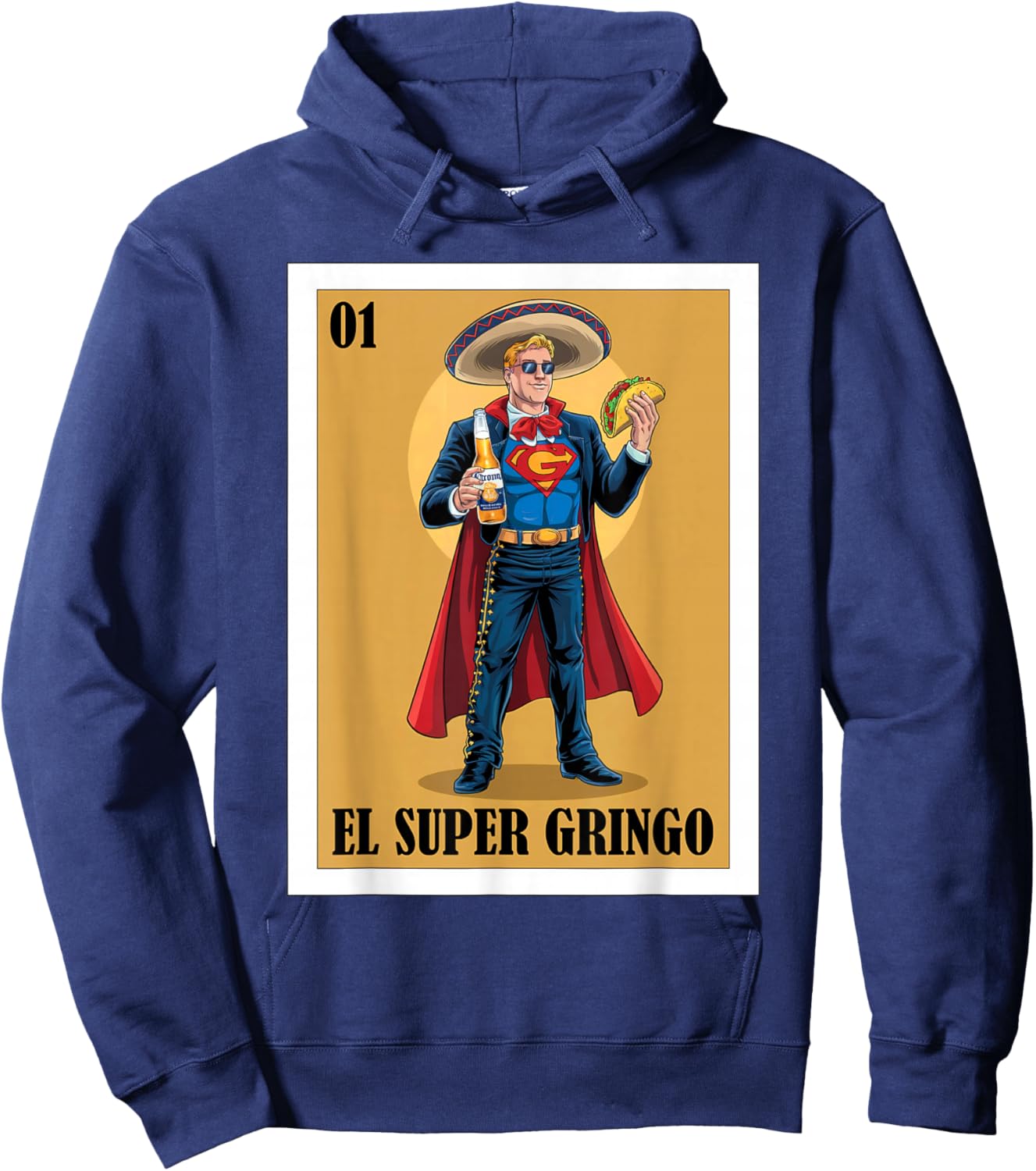 Funny Mexican Design for Blonde Guys - El Super Gringo Hoodie - Hoodie | Navy