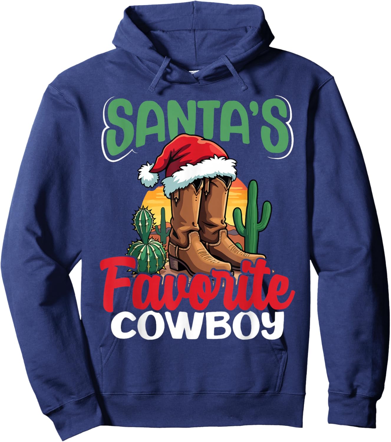 Santa's Favorite Cowboy Western Christmas Holiday Hoodie - Hoodie | Navy