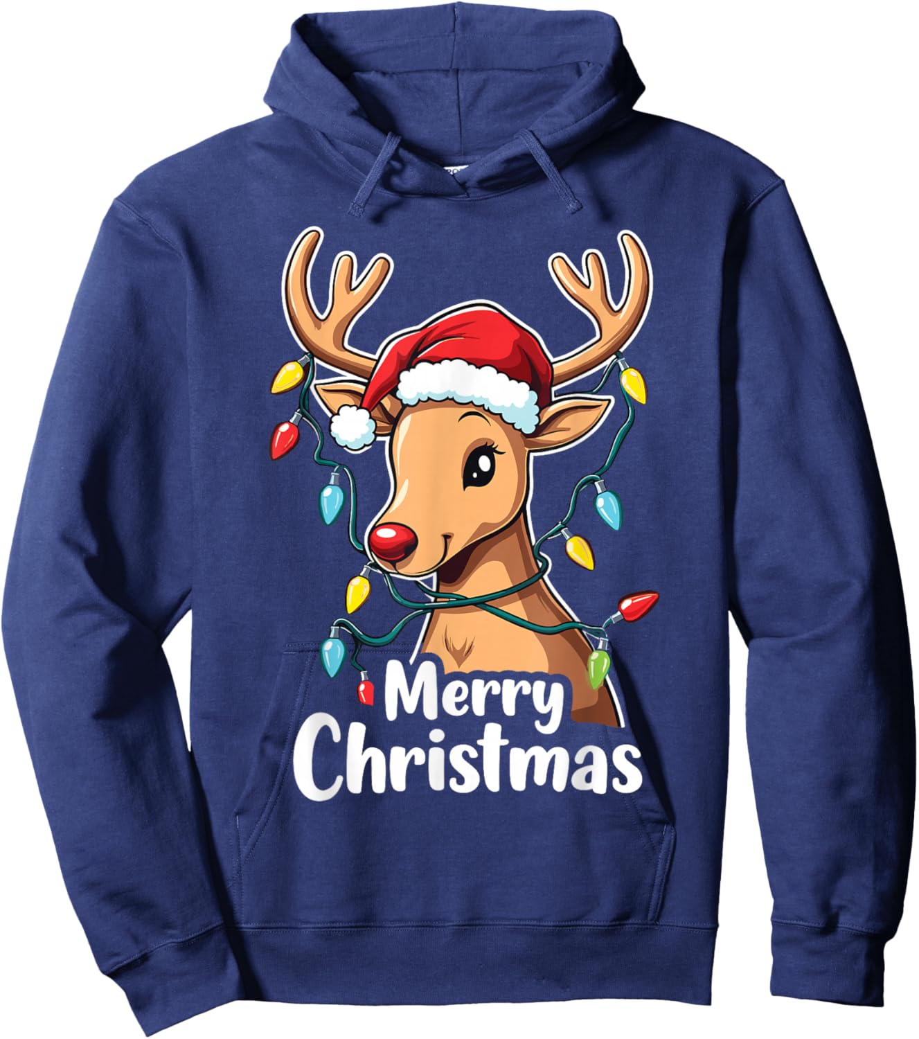 Merry Christmas Reindeer Xmas Cozy Winter Cheer Hoodie - Hoodie | Navy