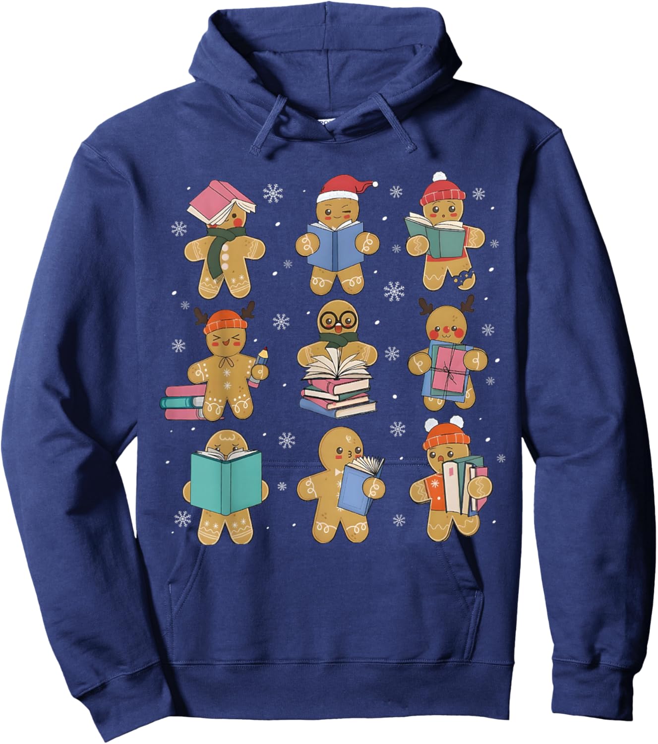 Christmas Library Gingerbread Man Books Lover Bookworm Gifts Hoodie - Hoodie | Navy
