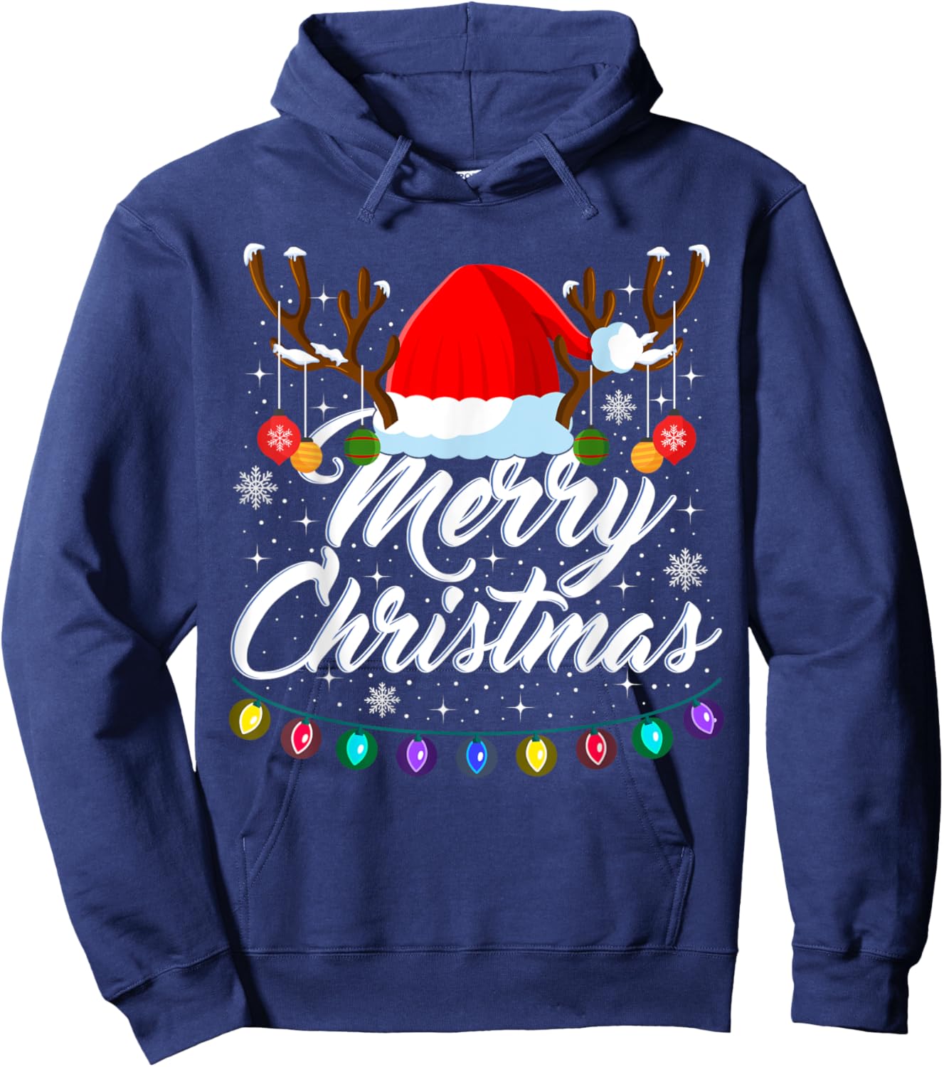 Merry Christmas Red Santa Hat Reindeer Xmas Matching Family Hoodie - Hoodie | Navy