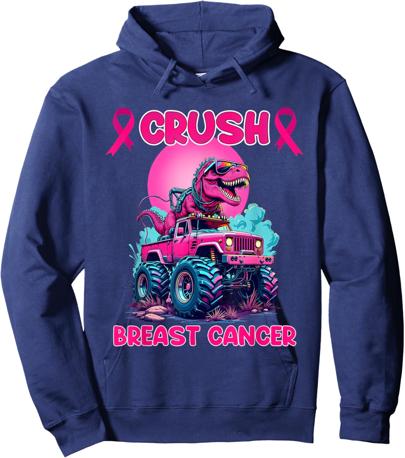 Monster Trucks Crush Breast Cancer Awareness Hoodie - Hoodie | Navy
