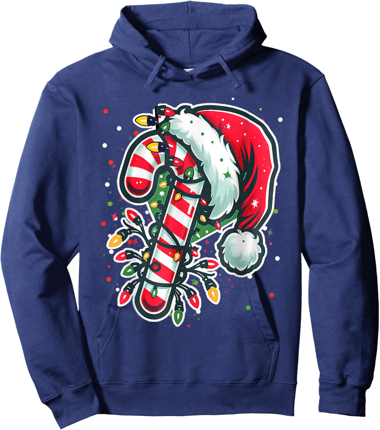Red And White Candy Cane Santa Christmas Funny Xmas Lights Hoodie - Hoodie | Navy