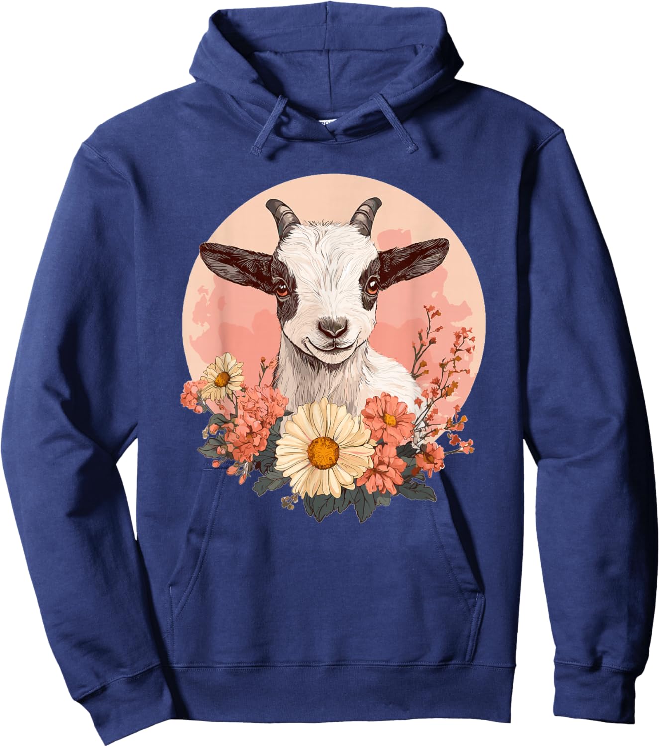 Cute Goat with Flowers I Goat Hoodie - Hoodie | Navy