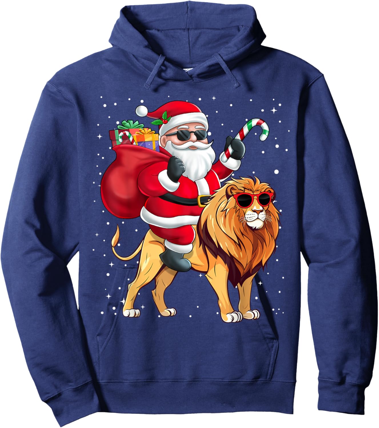 Santa Claus Riding A Lion Christmas Boy Girl Kids Hoodie - Hoodie | Navy