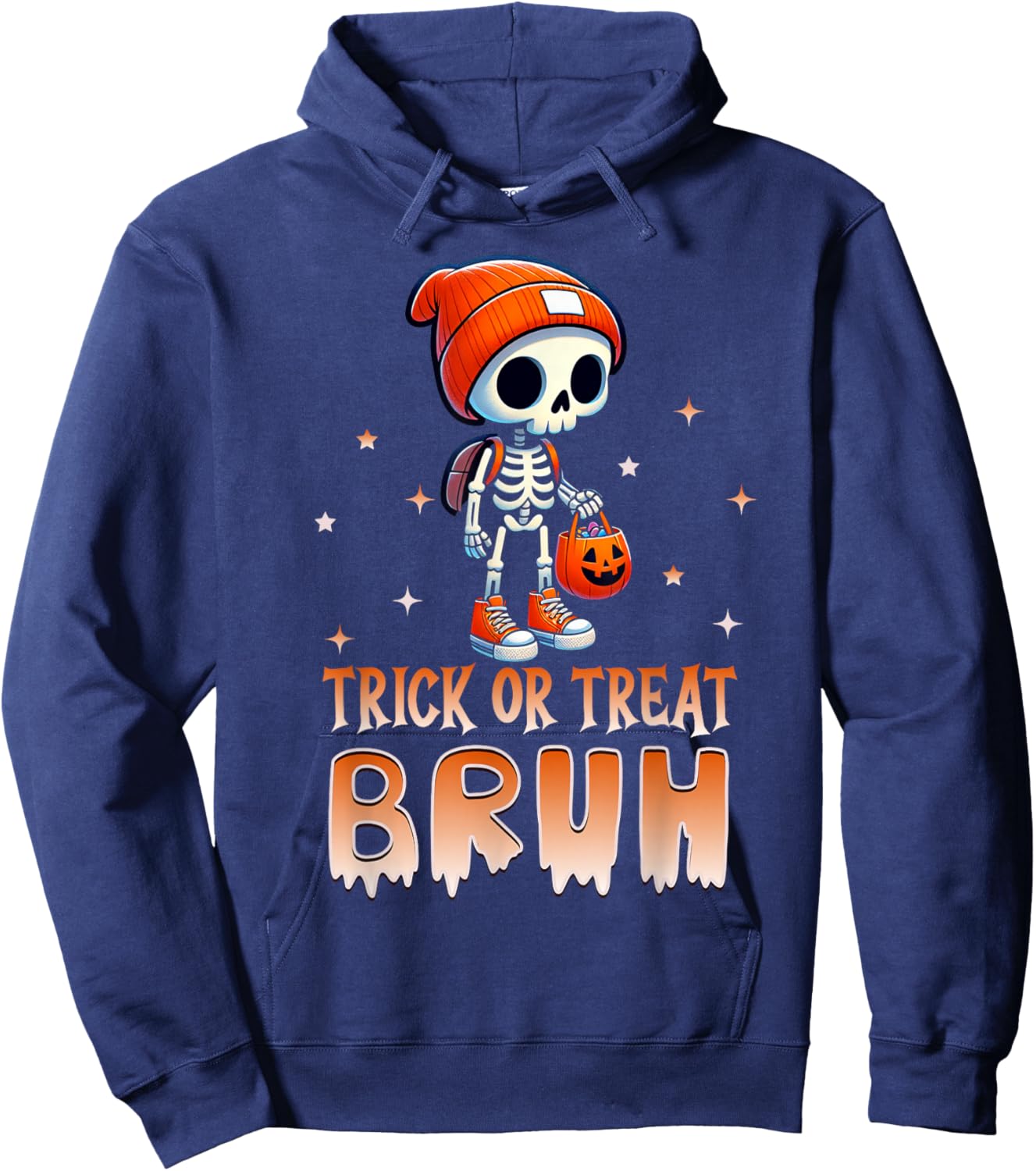 Bruh Halloween Skeleton Trick or Treat Bruh Kids Boys Funny Hoodie - Hoodie | Navy