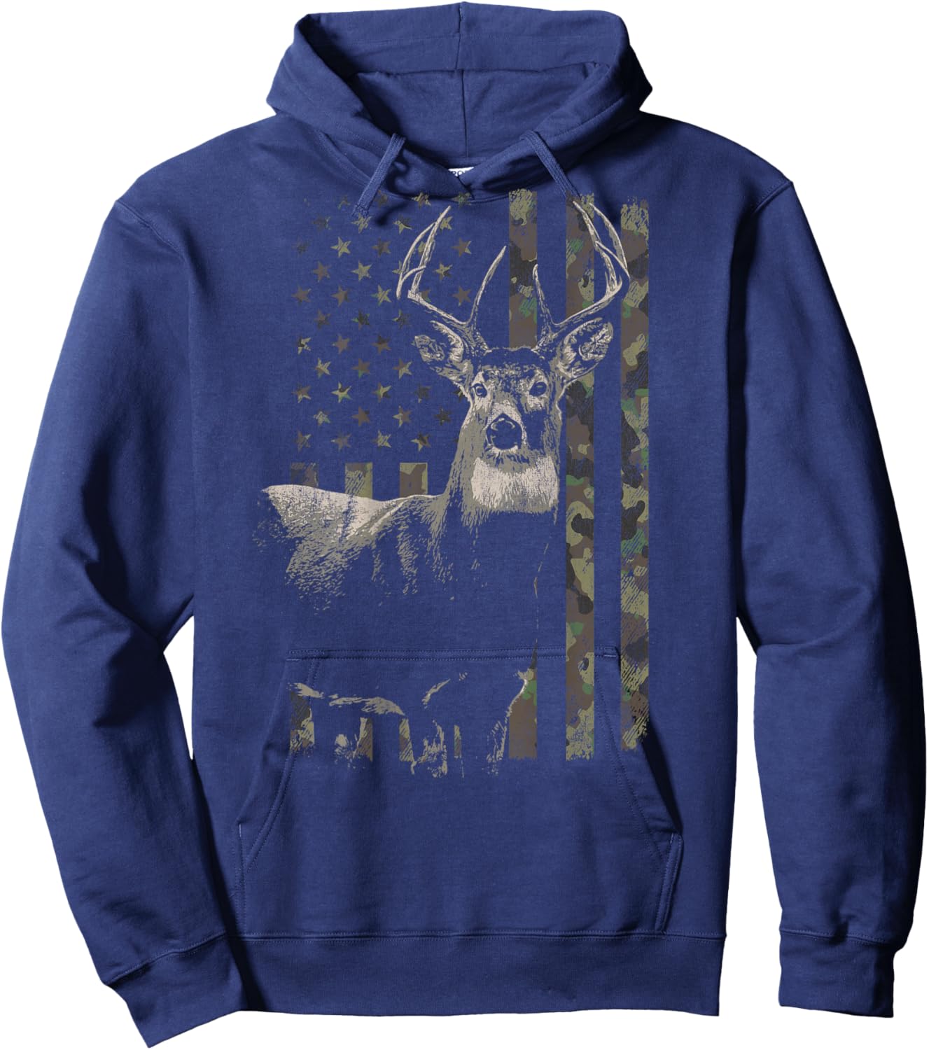 Hunting Camo American Flag Deer Camouflage (Design on Back) Hoodie - Hoodie | Navy