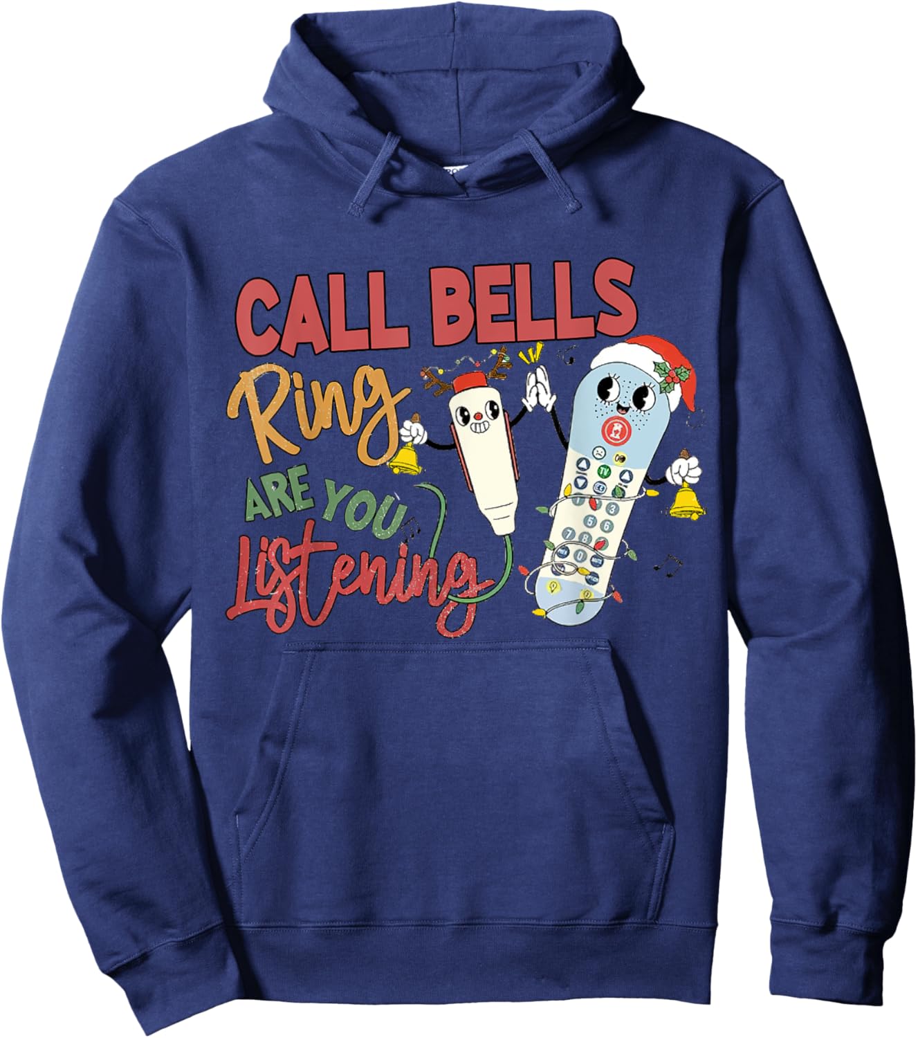 Funny Christmas Call Bells Ring Emergency Nurse Outfit Hoodie - Hoodie | Navy