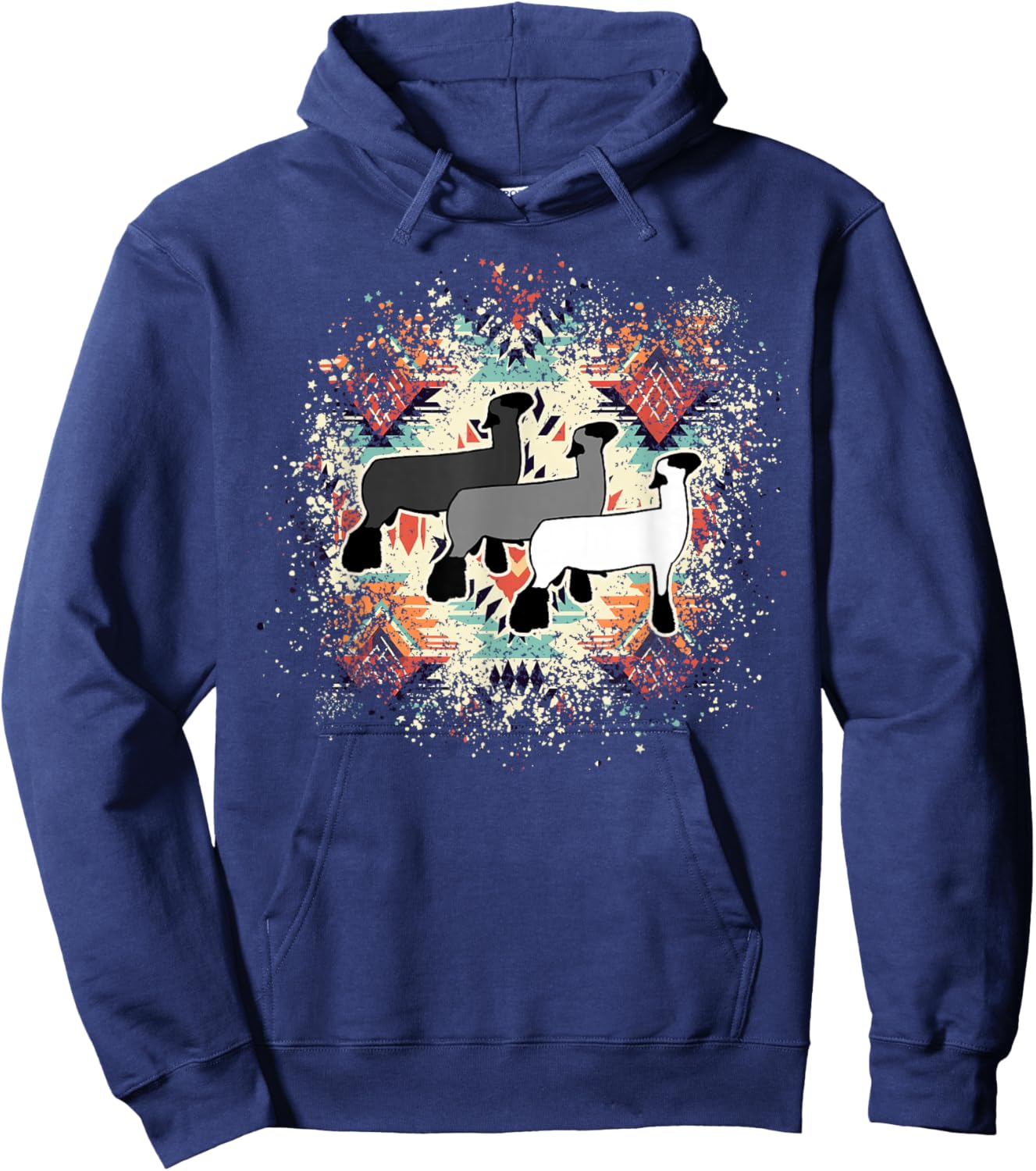 Show Club Lamb with Western Aztec-Inspired Geometric Splash Hoodie - Hoodie | Navy