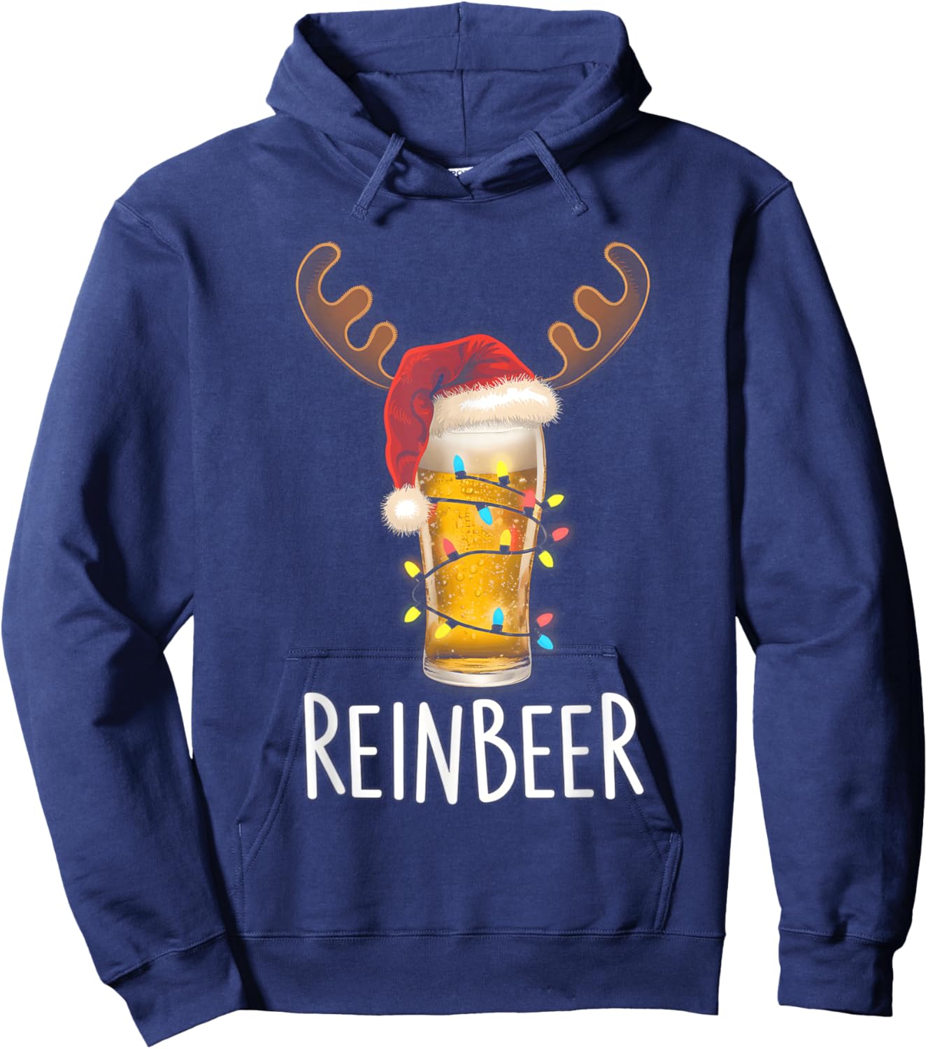 Winedeer Reinbeer Santa Hat Reindeer Couple Xmas Matching Hoodie - Hoodie | Navy