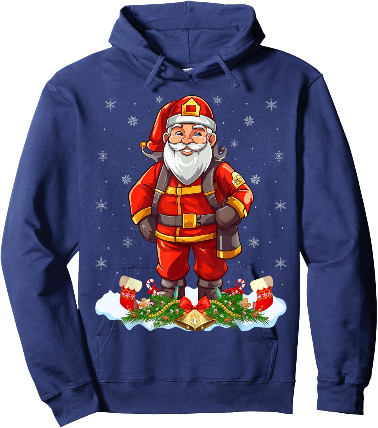 Funny Fireman Costume Santa Claus Firefighter Christmas Hoodie - Hoodie | Navy
