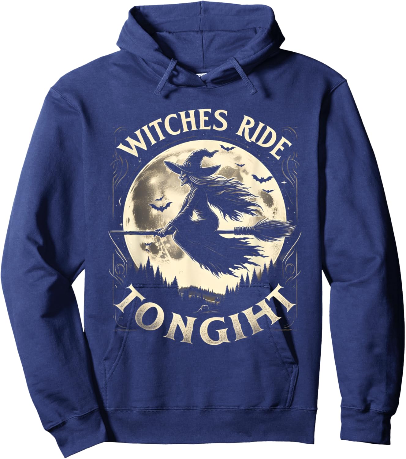 Witches Ride Tonight Halloween Witch on Broom Hoodie - Hoodie | Navy