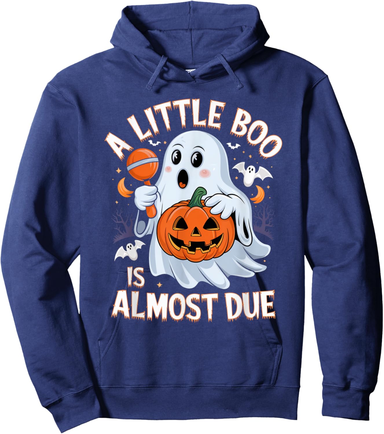 Little Boo Is Almost Due Cute Halloween Pregnancy Reveal Hoodie - Hoodie | Navy