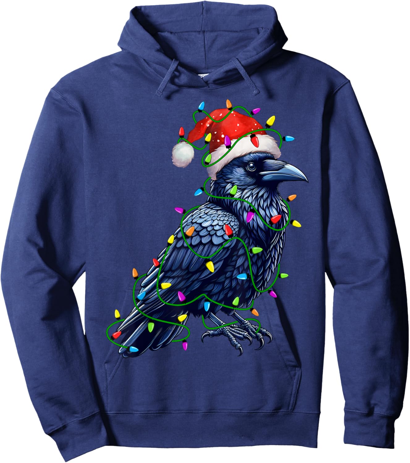 Raven Santa Christmas Tree Lighting Xmas Funny Hoodie - Hoodie | Navy