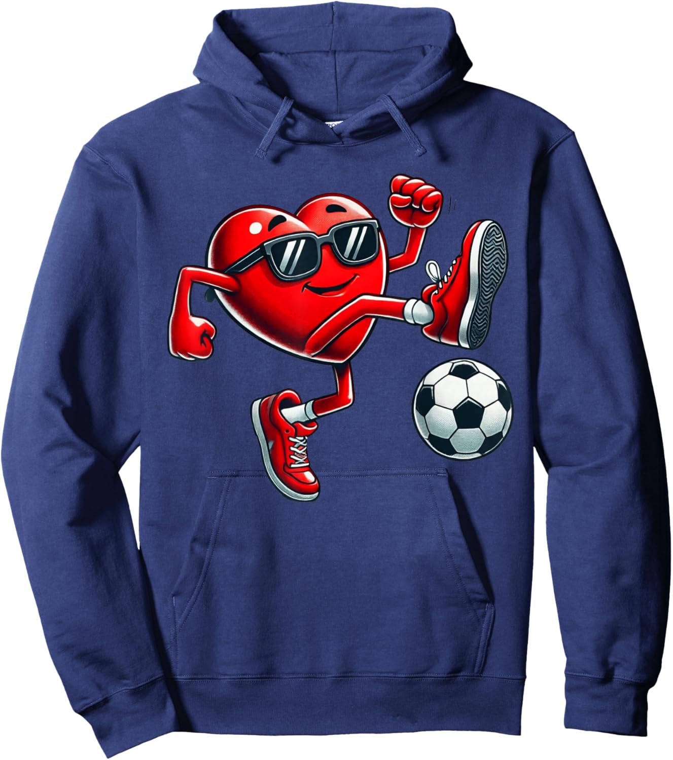 Valentines Day Soccer Funny Red Heart Love Boys Girls Kids Hoodie - Hoodie | Navy