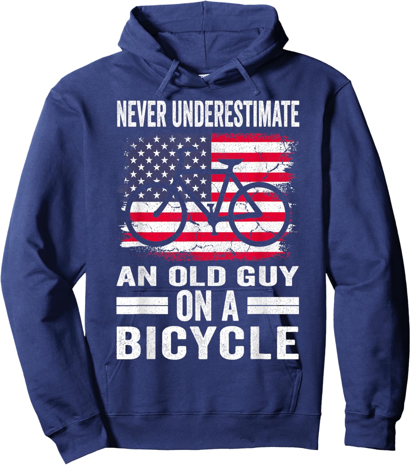 Never Underestimate an Old Guy on a Bicycle Funny Cycling Hoodie - Hoodie | Navy