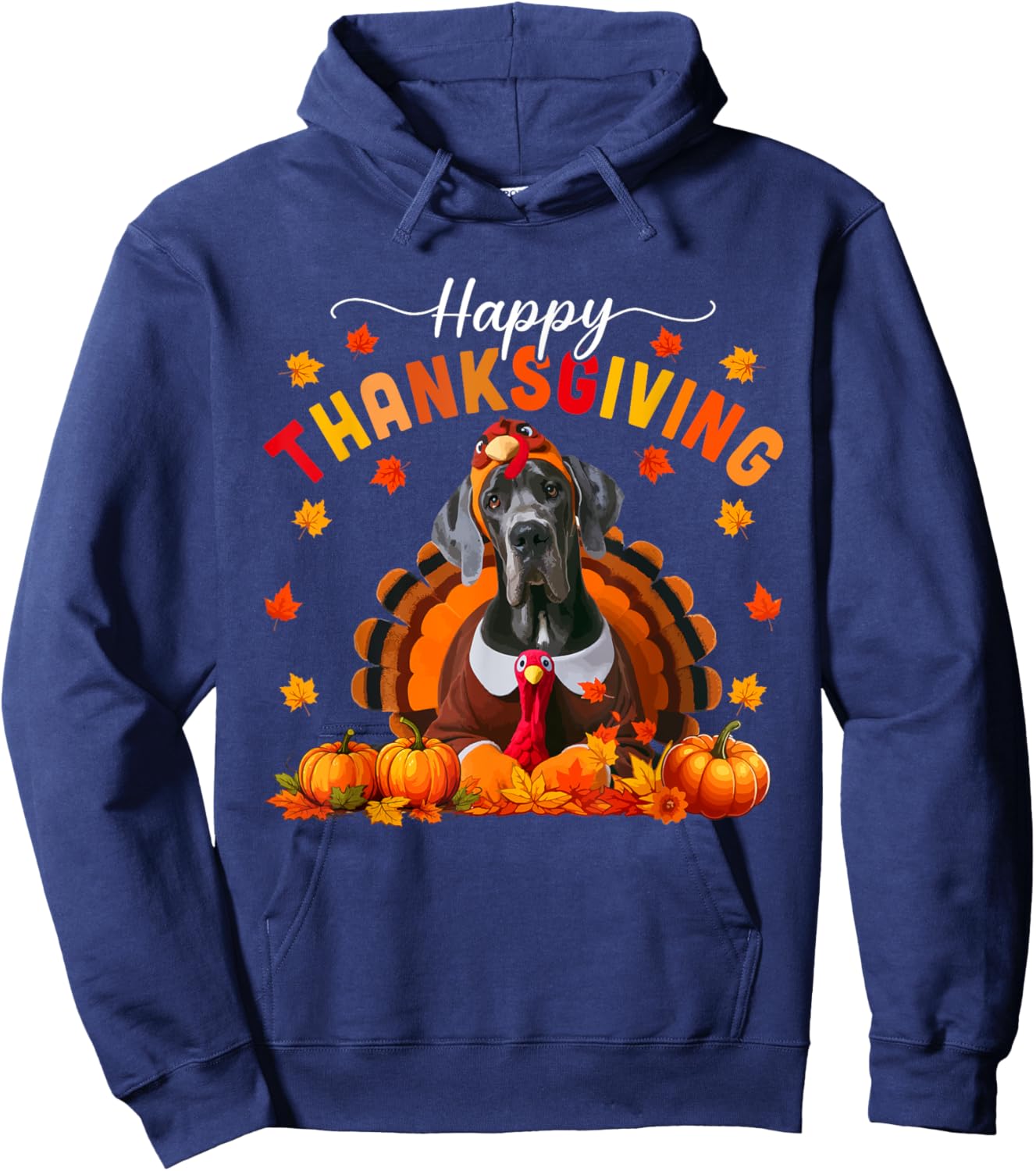 Happy Thanksgiving Great Dane Cosplay Fall Turkey Owner Kids Hoodie - Hoodie | Navy
