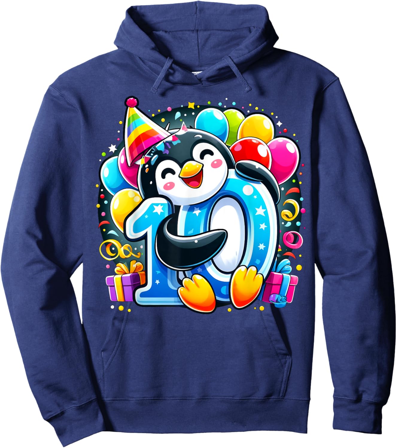 Kids Penguin Theme tenth Bday Party 10th Penguin Birthday Hoodie - Hoodie | Navy