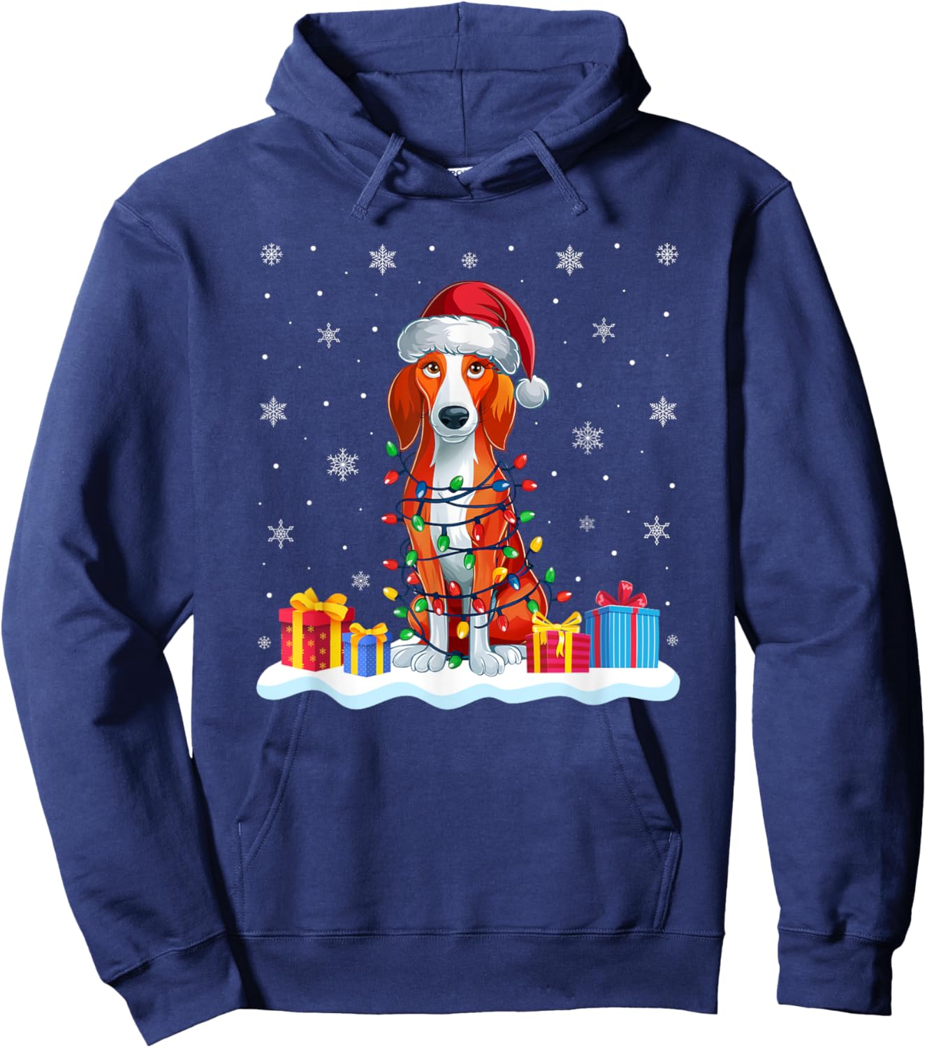 American Foxhound Dog Santa Hat Christmas Tree Light Xmas Pj Hoodie - Hoodie | Navy