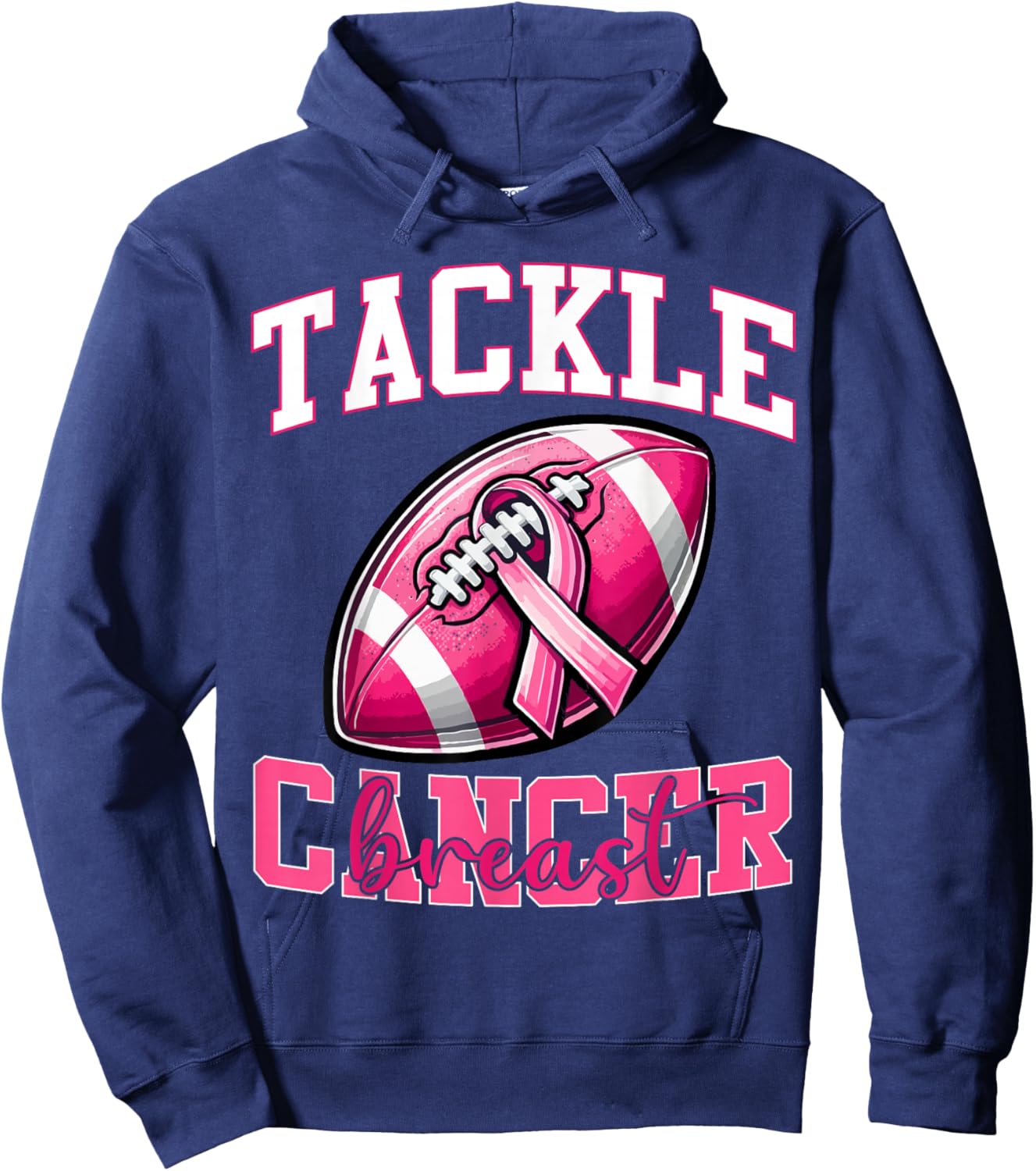Tackle Breast Cancer Football Pink Ribbon Cancer Awareness Hoodie - Hoodie | Navy